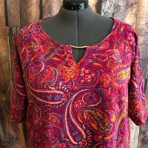 3X Catherines Pink Purple Orange Paisley Blouse 3/4 Sleeve